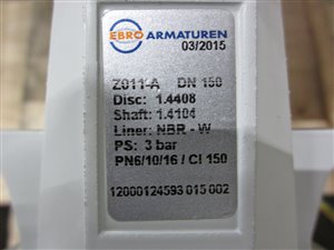 EBRO Armaturen DN 150 pneumatically actuated butterfly valve