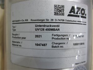 AZO UV 128 vacuum relief valve - unused